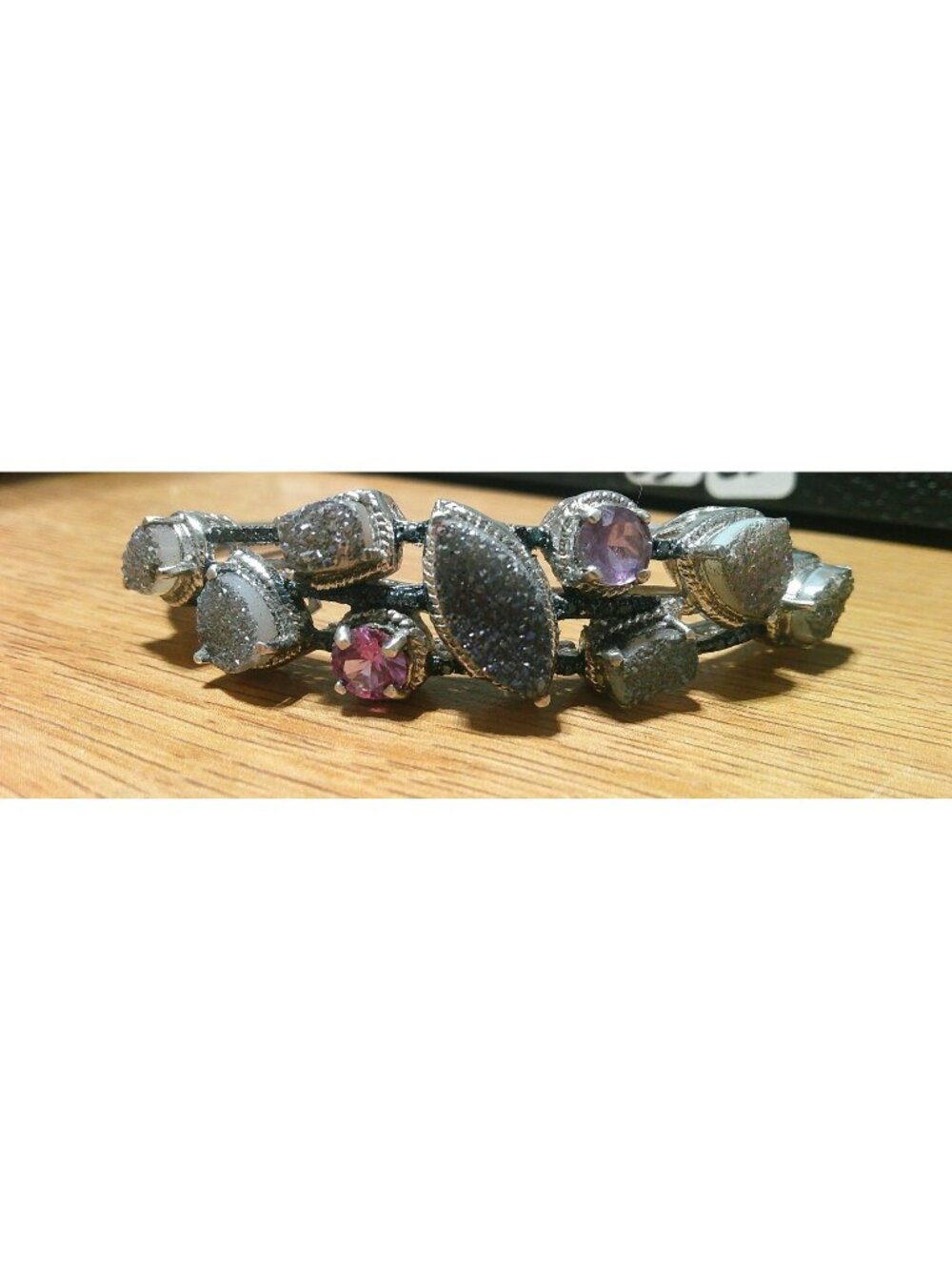 Sterling Silver Cuff Bracelet With Purple & Blue Druzy Accents R259